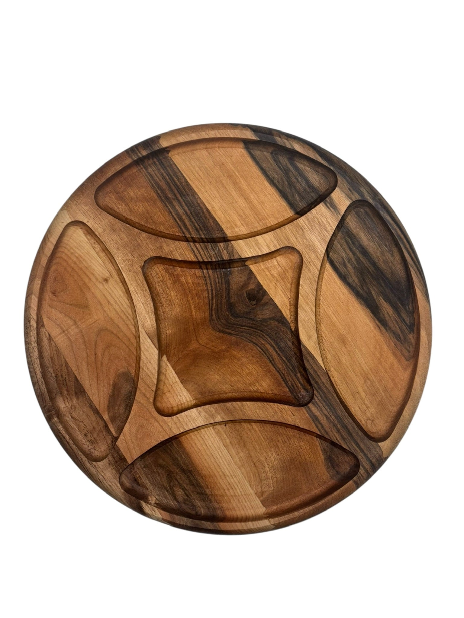 Кръгла дървена чиния с пет отделения