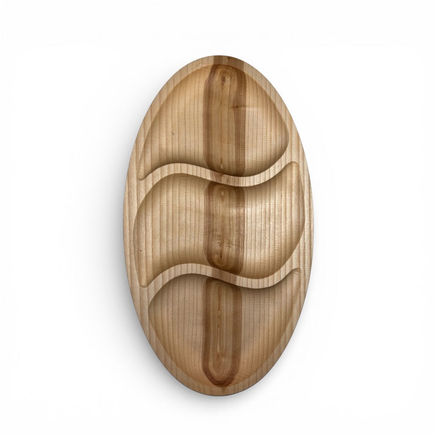 Дървено плато за сервиране с три отделения