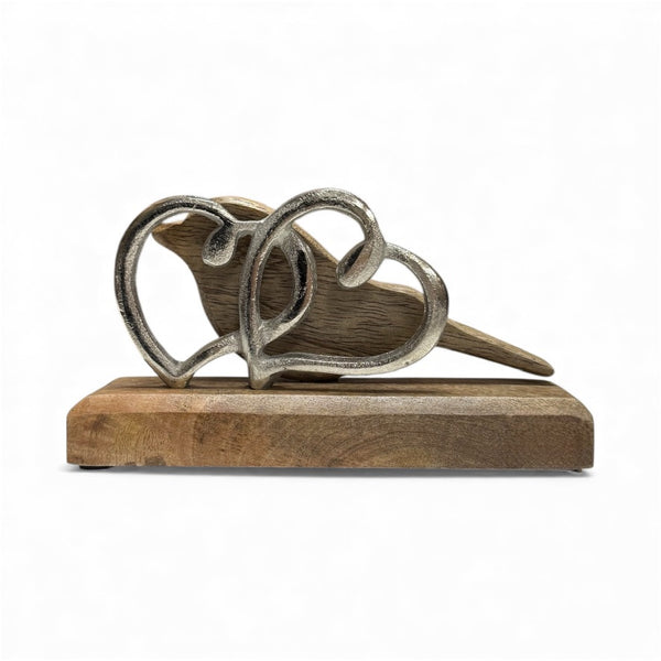 Декоративна фигура – Две сърца и птица върху дървена основа