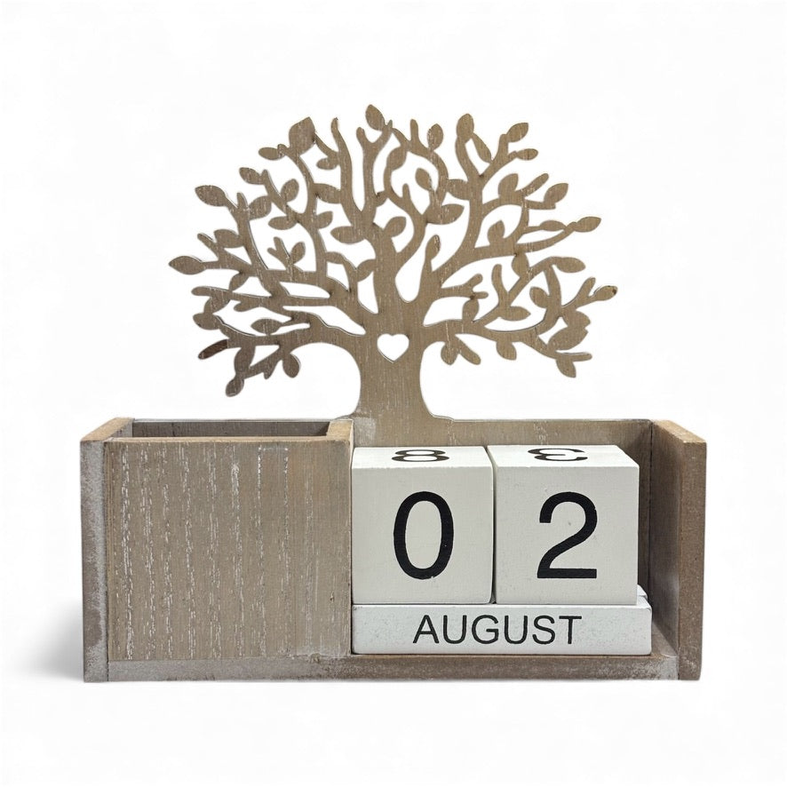 Дървен вечен календар с декоративно дърво