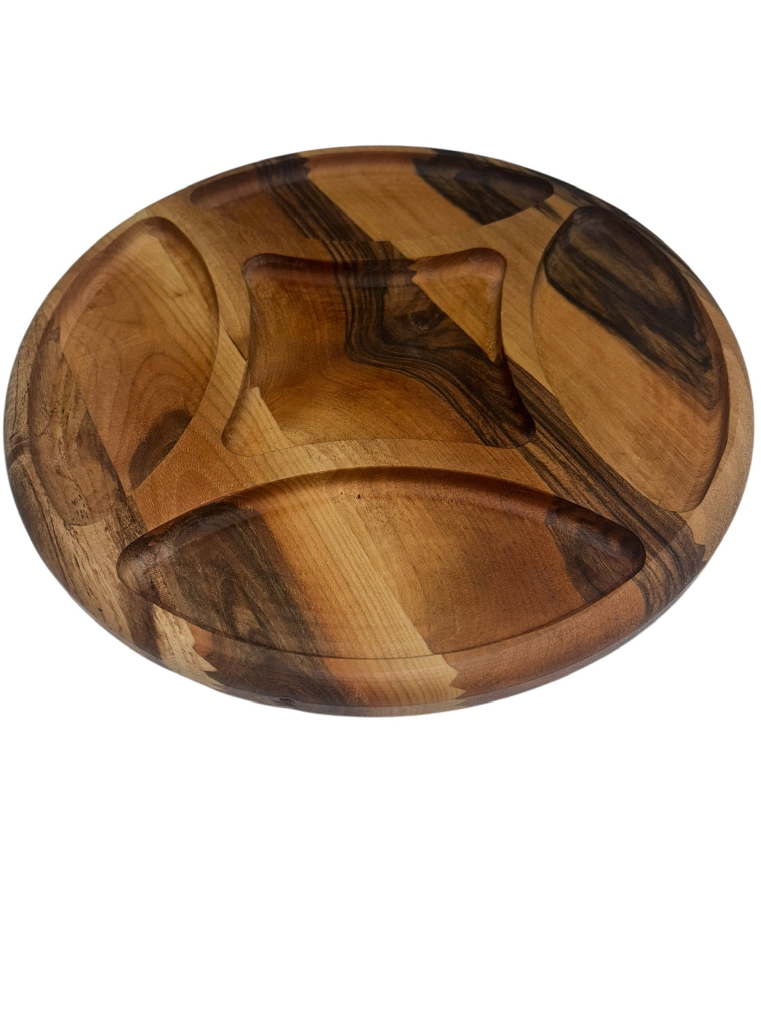 Кръгла дървена чиния с пет отделения