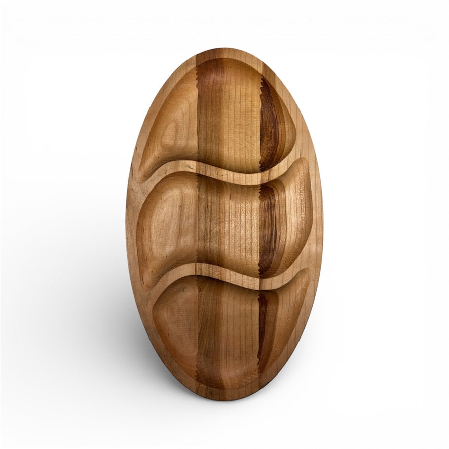 Дървено плато за сервиране с три отделения