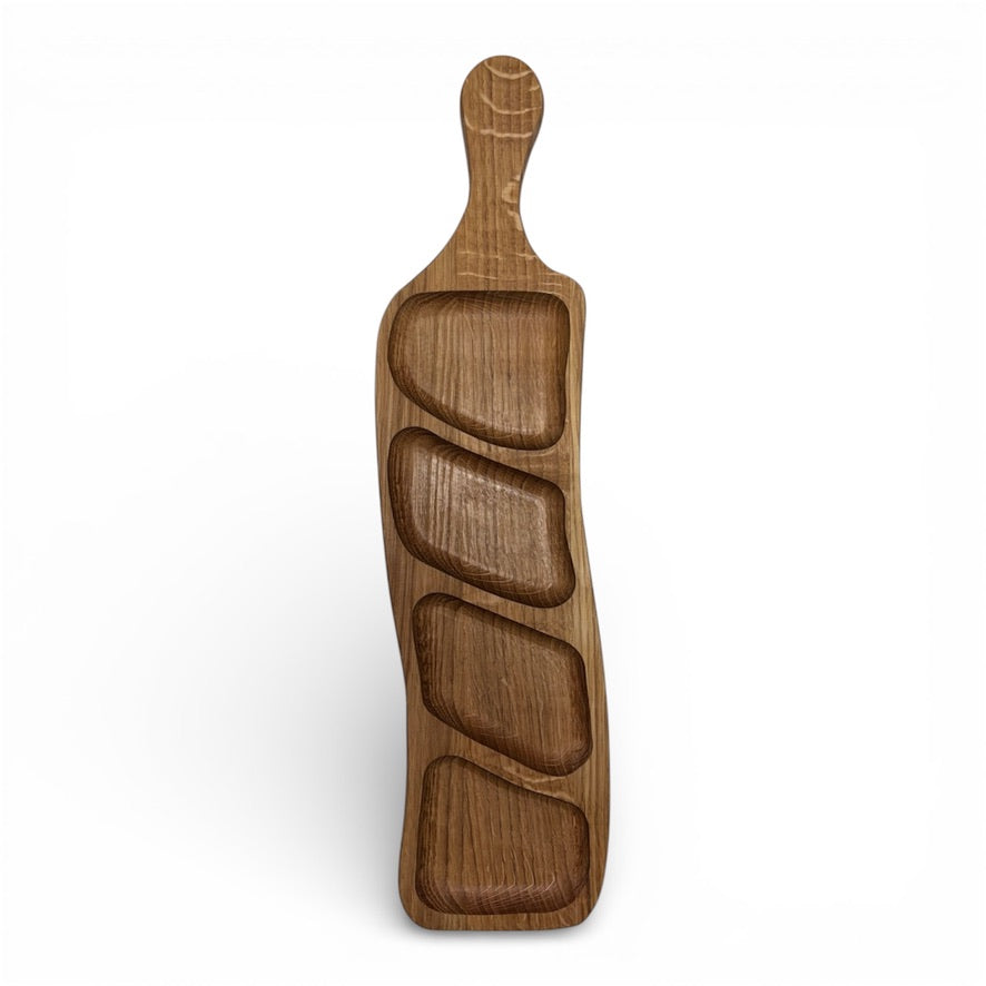 Дървено плато за сервиране с дръжка и отделения